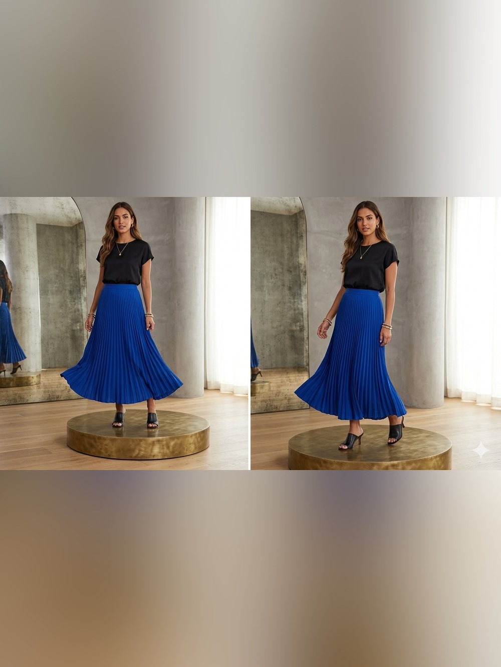Chico's Royal Blue Accordion Pleated Maxi Skirt - Size 1 (Medium / 8)
